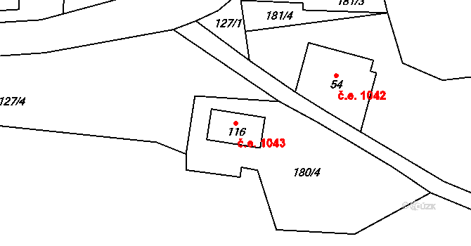 Rejdice 1043, Kořenov na parcele st. 116 v KÚ Rejdice, Katastrální mapa