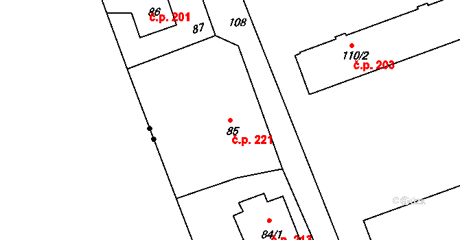 Antonínův Důl 221, Jihlava na parcele st. 85 v KÚ Antonínův Důl, Katastrální mapa