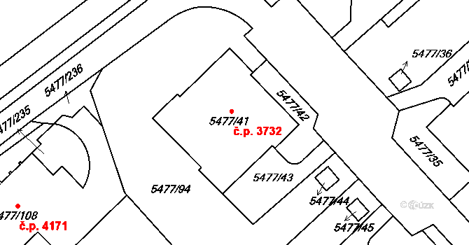 Jihlava 3732 na parcele st. 5477/41 v KÚ Jihlava, Katastrální mapa