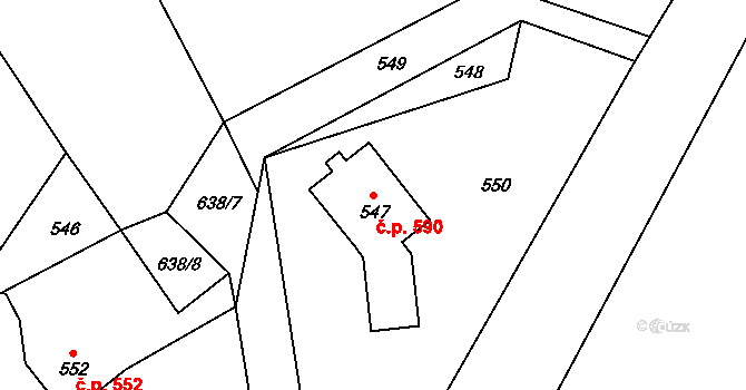 Bystřice 590 na parcele st. 547 v KÚ Bystřice nad Olší, Katastrální mapa