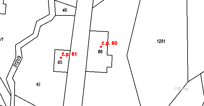 Heřmanice v Podještědí 60, Jablonné v Podještědí na parcele st. 86 v KÚ Heřmanice v Podještědí, Katastrální mapa