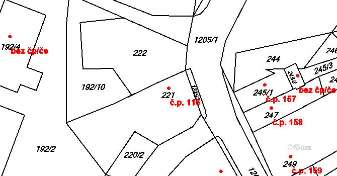 Kravaře 116 na parcele st. 221 v KÚ Kravaře v Čechách, Katastrální mapa