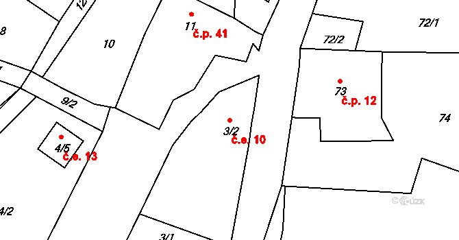 Velká Javorská 10, Žandov na parcele st. 3/2 v KÚ Velká Javorská, Katastrální mapa