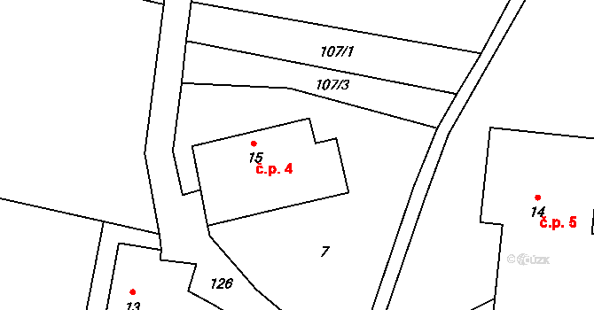 Posadov 4, Mezilečí na parcele st. 15 v KÚ Posadov, Katastrální mapa