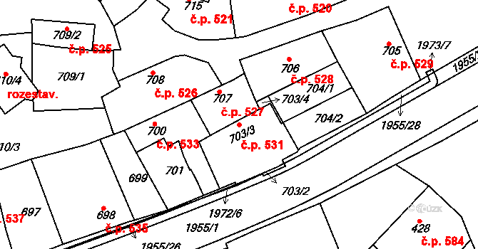 Mistřín 531, Svatobořice-Mistřín na parcele st. 703/3 v KÚ Mistřín, Katastrální mapa