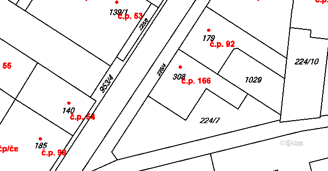Humny 166, Pchery na parcele st. 308 v KÚ Pchery, Katastrální mapa