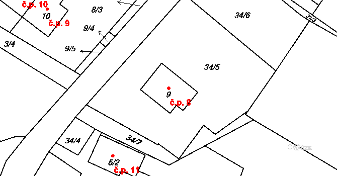 Svatoslav 8, Luka nad Jihlavou na parcele st. 9 v KÚ Svatoslav nad Jihlavou, Katastrální mapa