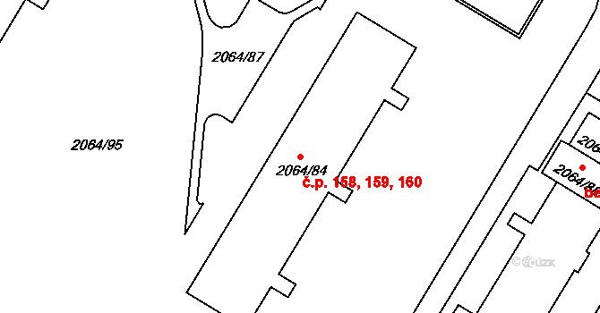 Brňany 158,159,160, Vyškov na parcele st. 2064/84 v KÚ Vyškov, Katastrální mapa