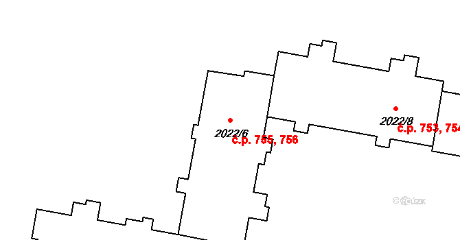 Kladno 755,756 na parcele st. 2022/6 v KÚ Kladno, Katastrální mapa