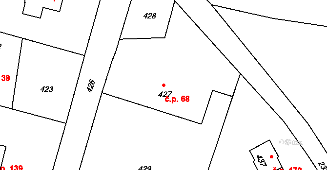 Železná 68, Vrbno pod Pradědem na parcele st. 427/1 v KÚ Železná pod Pradědem, Katastrální mapa