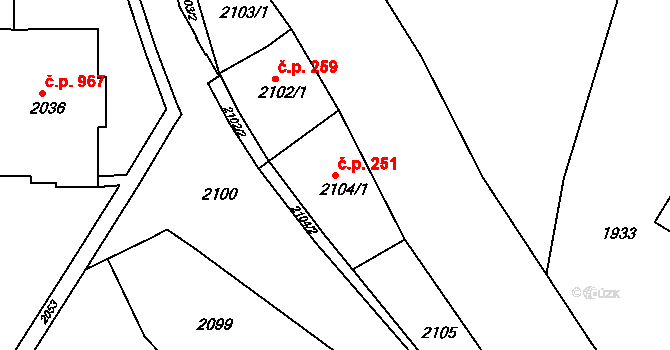 Rýmařov 251 na parcele st. 2104/1 v KÚ Rýmařov, Katastrální mapa