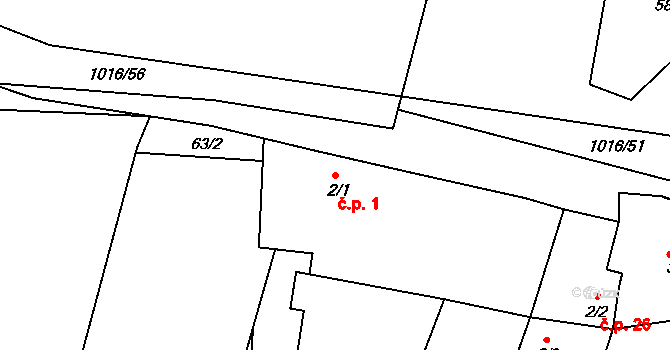 Šebáňovice 1, Vrchotovy Janovice na parcele st. 2/1 v KÚ Šebáňovice, Katastrální mapa