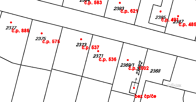 Úvaly 536 na parcele st. 2371 v KÚ Úvaly u Prahy, Katastrální mapa