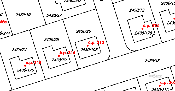 Dačice V 313, Dačice na parcele st. 2430/195 v KÚ Dačice, Katastrální mapa