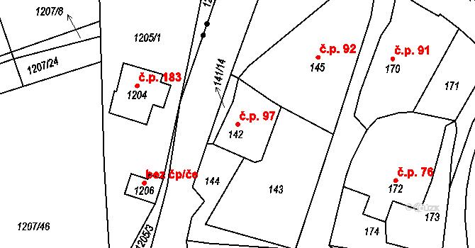 Kvaň 97, Zaječov na parcele st. 142 v KÚ Kvaň, Katastrální mapa