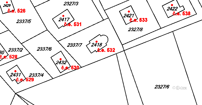 Ostravice 532 na parcele st. 2418 v KÚ Ostravice 1, Katastrální mapa