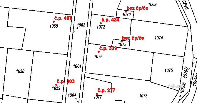 Dobrovice 339 na parcele st. 1076 v KÚ Dobrovice, Katastrální mapa