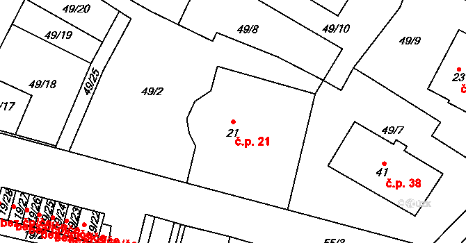 Josefův Důl 21 na parcele st. 21 v KÚ Josefův Důl u Mladé Boleslavi, Katastrální mapa