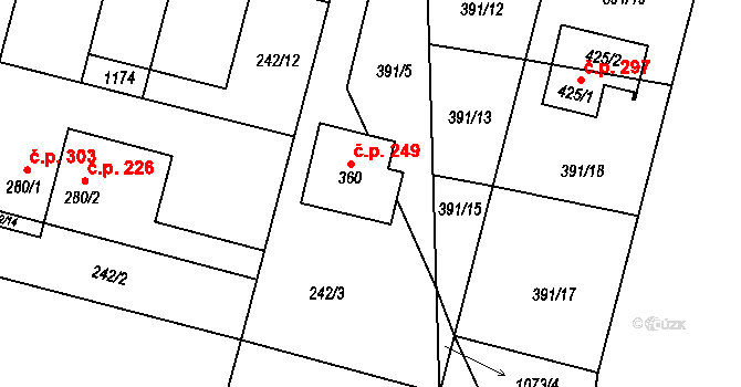 Nepolisy 249 na parcele st. 360 v KÚ Nepolisy, Katastrální mapa