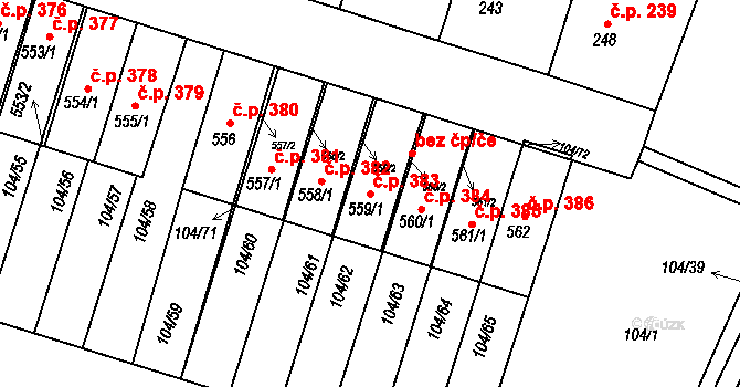 Předměřice nad Labem 383 na parcele st. 559/1 v KÚ Předměřice nad Labem, Katastrální mapa