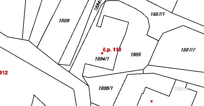 Lutyně 113, Orlová na parcele st. 1884/1 v KÚ Horní Lutyně, Katastrální mapa