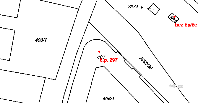 Březnice 297 na parcele st. 407 v KÚ Březnice, Katastrální mapa