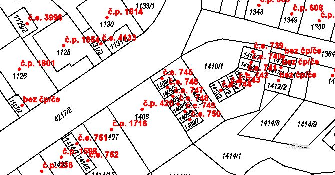 Ústí nad Labem-centrum 746, Ústí nad Labem na parcele st. 1409/3 v KÚ Ústí nad Labem, Katastrální mapa