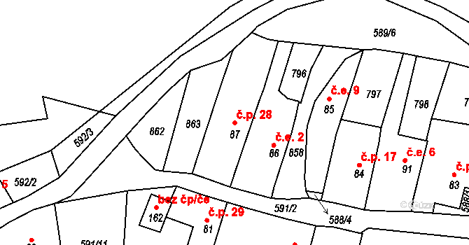 Bukovice 28, Bžany na parcele st. 87 v KÚ Lhenice u Bžan, Katastrální mapa