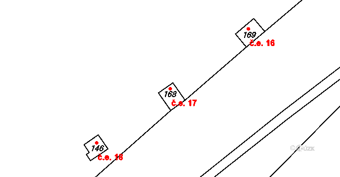 Kuroslepy 17 na parcele st. 168 v KÚ Kuroslepy, Katastrální mapa