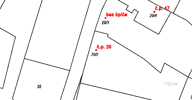 Pálovice 20 na parcele st. 20/2 v KÚ Pálovice, Katastrální mapa