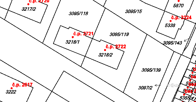 Břeclav 2722 na parcele st. 3218/2 v KÚ Břeclav, Katastrální mapa