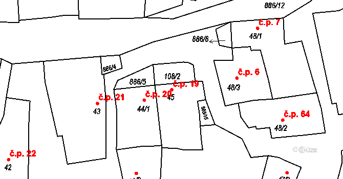 Jimlín 19 na parcele st. 45 v KÚ Jimlín, Katastrální mapa
