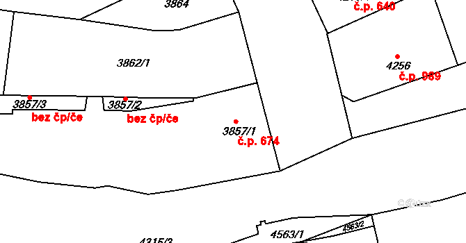 Teplice 674 na parcele st. 3857/1 v KÚ Teplice, Katastrální mapa