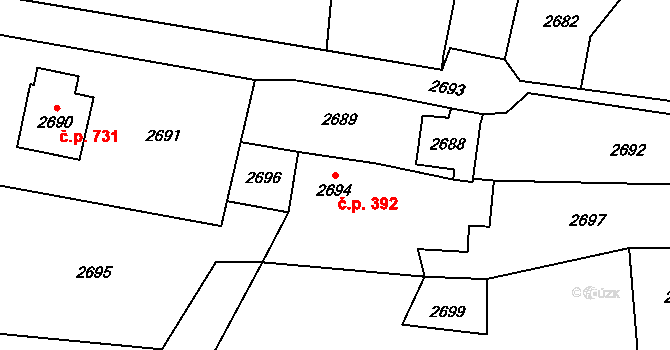 Jablunkov 392 na parcele st. 2694 v KÚ Jablunkov, Katastrální mapa