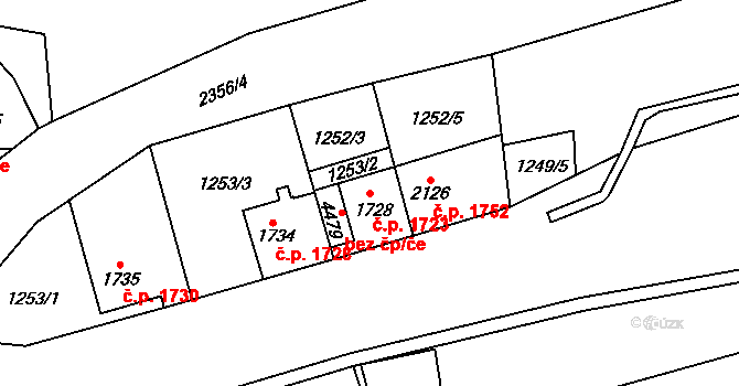 Cheb 1723 na parcele st. 1728 v KÚ Cheb, Katastrální mapa