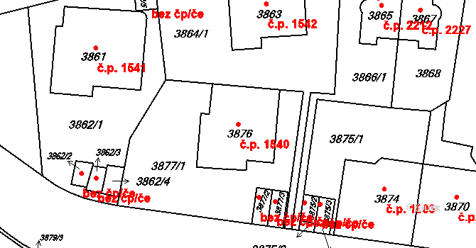 Smíchov 1540, Praha na parcele st. 3876 v KÚ Smíchov, Katastrální mapa