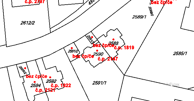 Smíchov 2147, Praha na parcele st. 2590 v KÚ Smíchov, Katastrální mapa