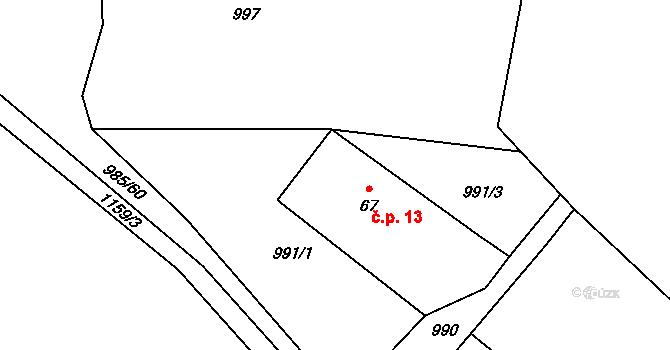Poldovka 13, Volfířov na parcele st. 67 v KÚ Velká Lhota u Dačic, Katastrální mapa