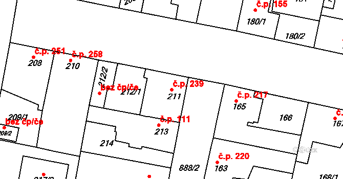 Bohnice 239, Praha na parcele st. 211 v KÚ Bohnice, Katastrální mapa