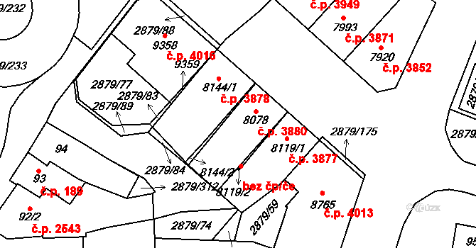 Hodonín 3880 na parcele st. 8078 v KÚ Hodonín, Katastrální mapa