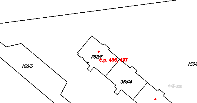 Neředín 496,497, Olomouc na parcele st. 358/5 v KÚ Neředín, Katastrální mapa