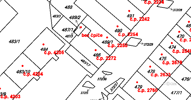 Chomutov 2272 na parcele st. 486 v KÚ Chomutov II, Katastrální mapa