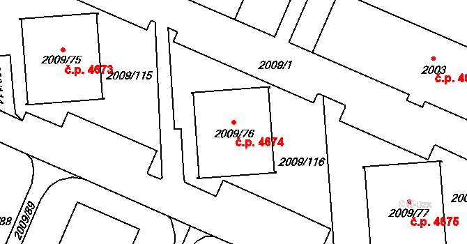 Chomutov 4674 na parcele st. 2009/76 v KÚ Chomutov I, Katastrální mapa