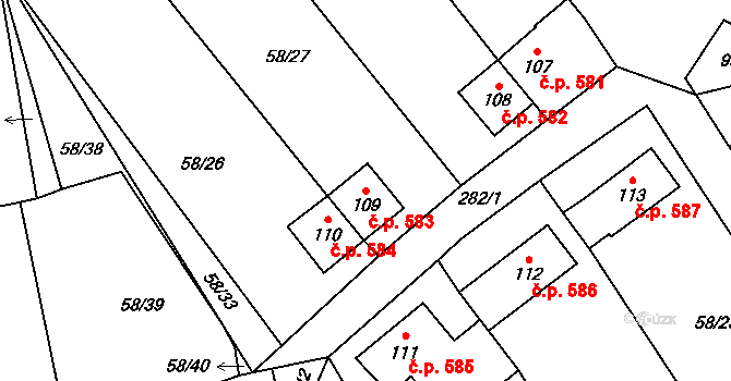 Chrastava 583 na parcele st. 109 v KÚ Chrastava II, Katastrální mapa