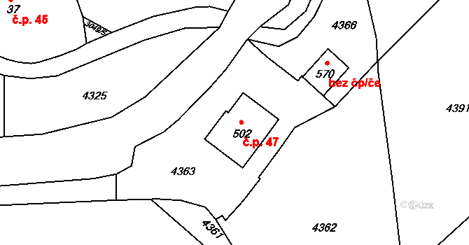 Chotěvice 47 na parcele st. 502 v KÚ Chotěvice, Katastrální mapa