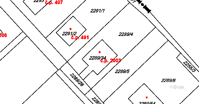 Hranice 2003, Karviná na parcele st. 2289/34 v KÚ Karviná-město, Katastrální mapa