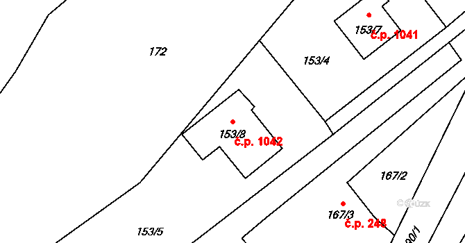 Ráj 1042, Karviná na parcele st. 153/8 v KÚ Ráj, Katastrální mapa