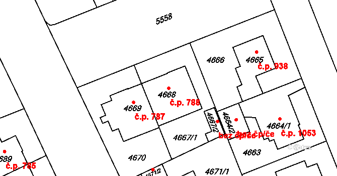 Východní Předměstí 788, Plzeň na parcele st. 4668 v KÚ Plzeň, Katastrální mapa