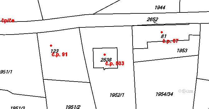 Litice 503, Plzeň na parcele st. 2538 v KÚ Litice u Plzně, Katastrální mapa