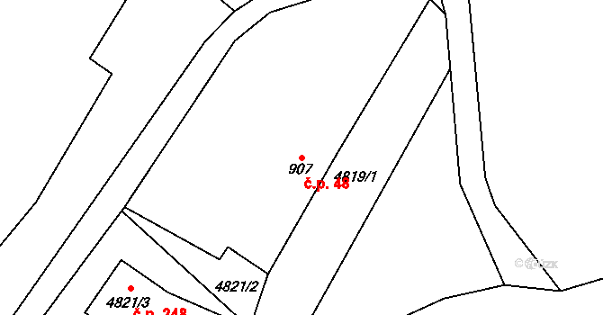 Malhostovice 48 na parcele st. 907 v KÚ Malhostovice, Katastrální mapa